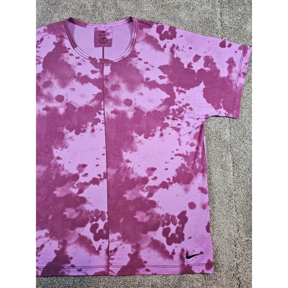 Nike Yoga Dri-FIT Tie Dye Purple Cloud Wash T-Shirt Womens XL Tall CZ9186-507
